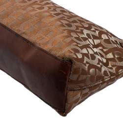 Pre Owned Aigner Monogram Silver/Brown Signature Fabric and Leather Shoulder Bag