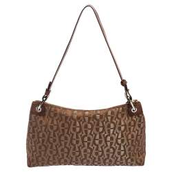 Pre Owned Aigner Monogram Silver/Brown Signature Fabric and Leather Shoulder Bag