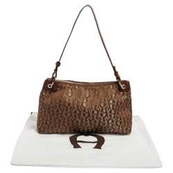 Pre Owned Aigner Monogram Silver/Brown Signature Fabric and Leather Shoulder Bag