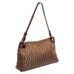 Pre Owned Aigner Monogram Silver/Brown Signature Fabric and Leather Shoulder Bag