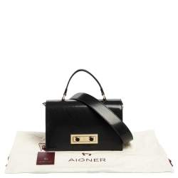 Pre Owned Aigner Black Glossy Leather Siena Top Handle Bag