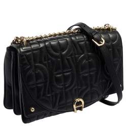 Pre Owned Aigner Black Quilted Leather Diadora Shoulder Bag