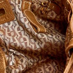 Pre Owned Aigner Beige/Gold Signature Fabric and Leather Hobo