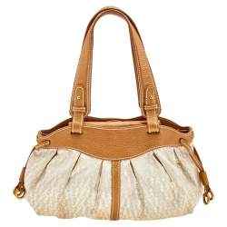 Pre Owned Aigner Beige/Gold Signature Fabric and Leather Hobo