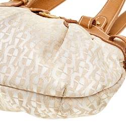 Pre Owned Aigner Beige/Gold Signature Fabric and Leather Hobo