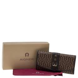 Pre Owned Aigner Brown Signature Coated Canvas and Leather Continental Flap Wallet
