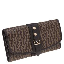 Pre Owned Aigner Brown Signature Coated Canvas and Leather Continental Flap Wallet