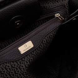 Pre Owned Aigner Dark Brown/Beige Signature Coated Canvas And Leather Tote