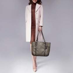 Pre Owned Aigner Dark Brown/Beige Signature Coated Canvas And Leather Tote