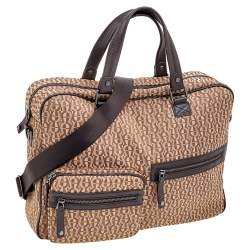 Pre Owned Aigner Dark Brown/Beige Signature Canvas And Leather Laptop Bag
