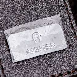 Pre Owned Aigner Dark Brown/Beige Signature Canvas And Leather Laptop Bag