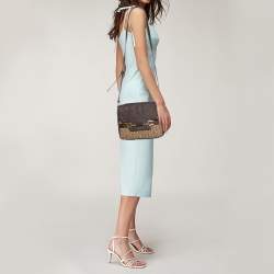 Pre Owned Aigner Beige/Brown Signature Canvas and Leather Flap Shoulder Bag