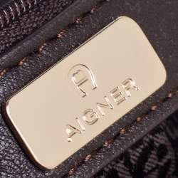 Pre Owned Aigner Beige/Brown Signature Canvas and Leather Flap Shoulder Bag