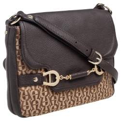 Pre Owned Aigner Beige/Brown Signature Canvas and Leather Flap Shoulder Bag