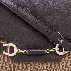 Pre Owned Aigner Beige/Brown Signature Canvas and Leather Flap Shoulder Bag