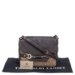 Pre Owned Aigner Beige/Brown Signature Canvas and Leather Flap Shoulder Bag