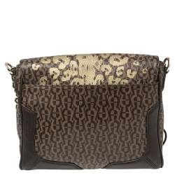 Pre Owned Aigner Beige/Brown Signature Canvas and Leather Flap Shoulder Bag