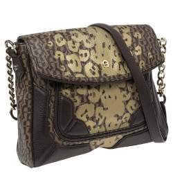 Pre Owned Aigner Beige/Brown Signature Canvas and Leather Flap Shoulder Bag