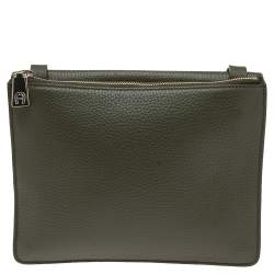 Pre Owned Aigner Olive Green Leather Flap Crossbody Bag