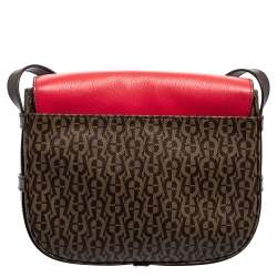 Pre Owned Aigner Brown/Pink Ombre Signature Coated Canvas Flap Crossbody Bag