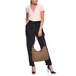 Pre Owned Aigner Fuchsia/Beige Signature Canvas and Textured Leather Zip Hobo