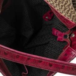 Pre Owned Aigner Fuchsia/Beige Signature Canvas and Textured Leather Zip Hobo