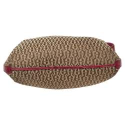 Pre Owned Aigner Fuchsia/Beige Signature Canvas and Textured Leather Zip Hobo