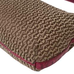 Pre Owned Aigner Fuchsia/Beige Signature Canvas and Textured Leather Zip Hobo