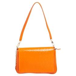 Pre Owned Aigner Tangerine Signature Embossed Patent and Leather Charm Shoulder Bag