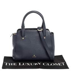 Pre Owned Aigner Navy Blue Leather Satchel