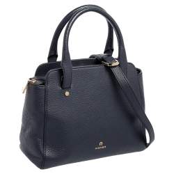 Pre Owned Aigner Navy Blue Leather Satchel