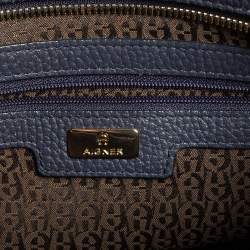Pre Owned Aigner Navy Blue Leather Satchel