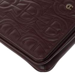 Pre Owned Aigner Burgundy Logo Embossed Leather Flap Crossbody Bag