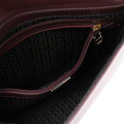 Pre Owned Aigner Burgundy Logo Embossed Leather Flap Crossbody Bag