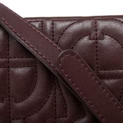 Pre Owned Aigner Burgundy Logo Embossed Leather Flap Crossbody Bag