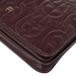 Pre Owned Aigner Burgundy Logo Embossed Leather Flap Crossbody Bag