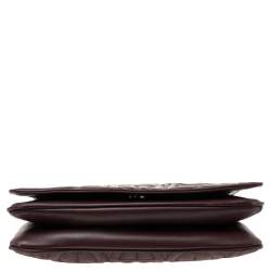 Pre Owned Aigner Burgundy Logo Embossed Leather Flap Crossbody Bag