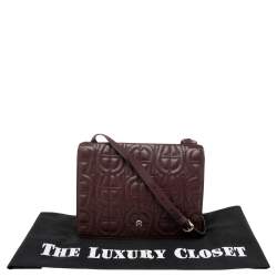 Pre Owned Aigner Burgundy Logo Embossed Leather Flap Crossbody Bag
