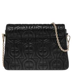 Pre Owned Aigner Black Quilted Leather Genoveva M Crossbody Bag