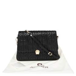 Pre Owned Aigner Black Quilted Leather Genoveva M Crossbody Bag
