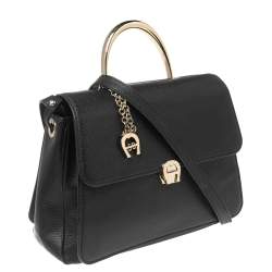 Aigner Black Leather Genoveva M Top Handle Bag 