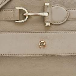 Aigner Dark Beige Python Embossed Leather Shoulder Bag