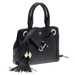Pre Owned Aigner Black Leather Cavallina Tote