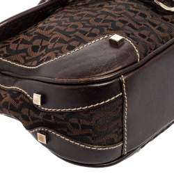 Pre Owned Aigner Dark Brown Signature Canvas and Leather Buckle Flap Baguette Bag