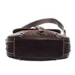 Pre Owned Aigner Dark Brown Signature Canvas and Leather Buckle Flap Baguette Bag