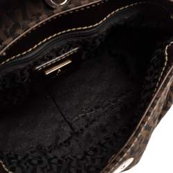 Pre Owned Aigner Dark Brown Signature Canvas and Leather Buckle Flap Baguette Bag