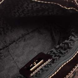 Pre Owned Aigner Dark Brown Signature Canvas and Leather Buckle Flap Baguette Bag