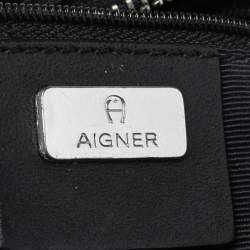 Pre Owned Aigner Black Signature Coated Canvas and Leather Crossbody Bag