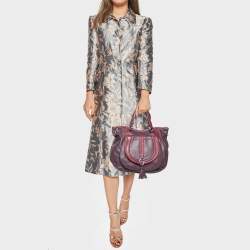 Pre Owned Aigner Purple/Burgundy Leather And Lizard Embossed Leather Front Pocket Satchel
