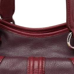 Pre Owned Aigner Purple/Burgundy Leather And Lizard Embossed Leather Front Pocket Satchel